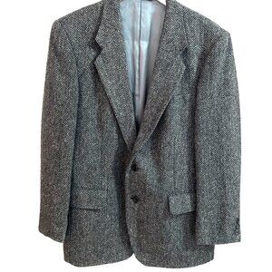 Vintage Jordache Blazer Jacket Men 42R Black Herringbone 100% Wool 90s NWOT Read